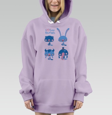 Коллекция глупых зверей в абсурдной прострации / Я люблю Love SILLY ANIMALS, Hoodie Mjhigh Dig Mel, Fiolet, утепленная