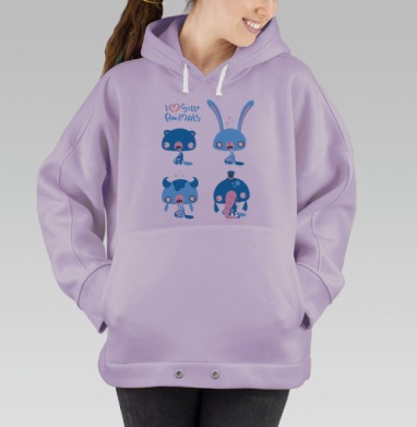 Коллекция глупых зверей в абсурдной прострации / Я люблю Love SILLY ANIMALS, Hoodie Oversize Fiolet