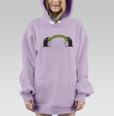 Комичный обмен пингвинов с яркой зеленой массой, Hoodie Mjhigh Dig Mel, Fiolet, утепленная