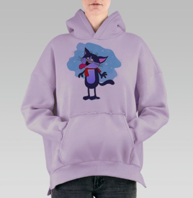 Кот и снег, Hoodie Oversize Fiolet, утепленная