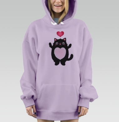 Кот с сердцем — милый подарок любви, Hoodie Mjhigh Dig Mel, Fiolet, утепленная