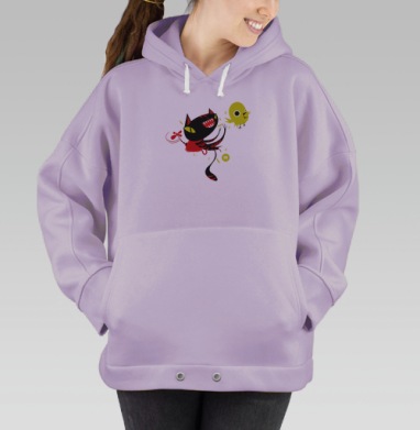 Кот в прыжке за птицей с рюкзачком стильный динамичный момент, Hoodie Oversize Fiolet