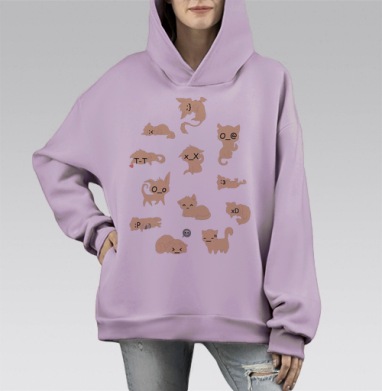 Котосмайлы, Hoodie Mono Fiolet, оверсайз, утепленная