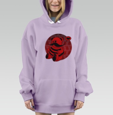 Красный мишка с тату якоря и усами – стиль и игра, Hoodie Mjhigh Dig Mel, Fiolet, утепленная