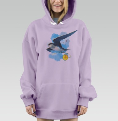 Ласточка несущая одуванчик в полете – весна в душе, Hoodie Mjhigh Dig Mel, Fiolet, утепленная