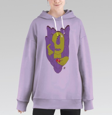 Лимонно желтое антропоморфное существо хранит искру peace love friends, Hoodie Long Oversize Fiolet