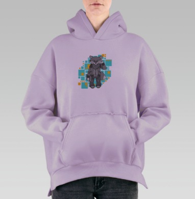 лис в очечках, Hoodie Oversize Fiolet, утепленная