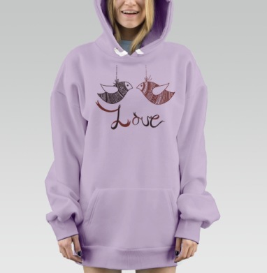 Love birds / Неразлучники, Hoodie Mjhigh Dig Mel, Fiolet, утепленная