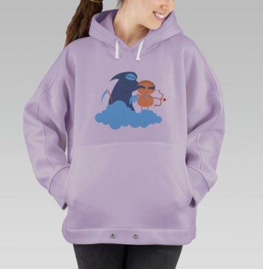 Любовь слепа с вмешательством судьбы – карикатура Смерть Купидон, Hoodie Oversize Fiolet
