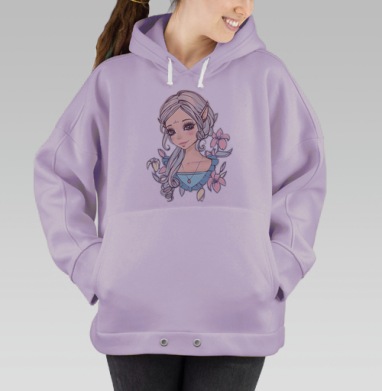 Магическая эльфийка с нежными лилиями, Hoodie Oversize Fiolet