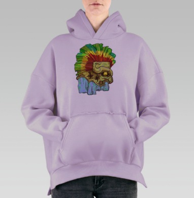 Магический череп с пёстрым головным убором, Hoodie Oversize Fiolet, утепленная