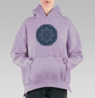 Мандала для медитации в синих тонах, Hoodie Oversize Fiolet, утепленная