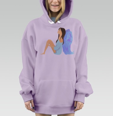Мечтательная девушка с белыми ангельскими крыльями, Hoodie Mjhigh Dig Mel, Fiolet, утепленная