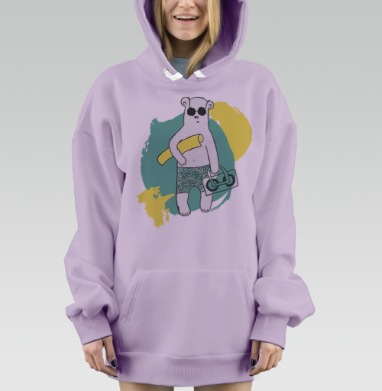 Медведь на пляже, Hoodie Mjhigh Dig Mel, Fiolet, утепленная