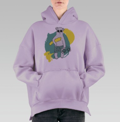 Медведь на пляже, Hoodie Oversize Fiolet, утепленная