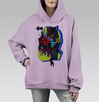 Механический Человек – Внутренний Механизм, Hoodie Mono Fiolet, оверсайз, утепленная
