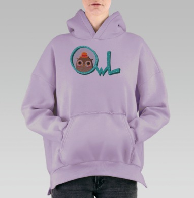 Милая иллюстрация совы OWL в векторном стиле, Hoodie Oversize Fiolet, утепленная