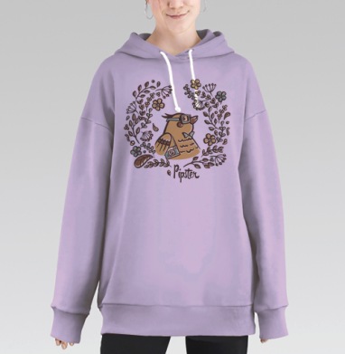 Милая птица-хипстер в винтажном стиле Pipster, Hoodie Long Oversize Fiolet