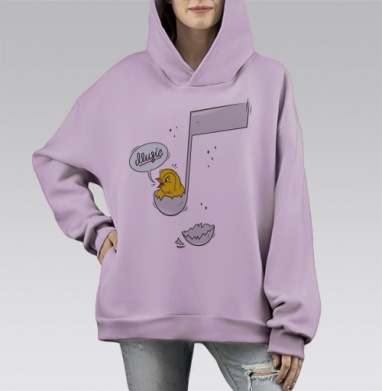 Милый жёлтый птенец и музыкальная нота, Hoodie Mono Fiolet, оверсайз, утепленная