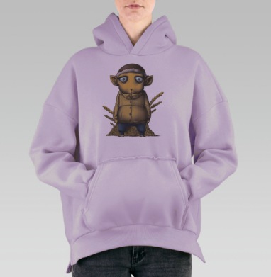 Милый мультяшный фермер с пшеничными колосьями, Hoodie Oversize Fiolet, утепленная