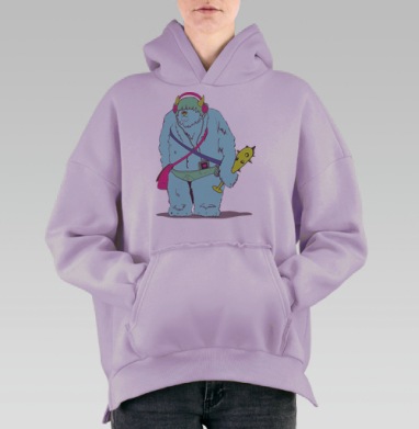 Модный монстр: стильный йети с аксессуарами, Hoodie Oversize Fiolet, утепленная