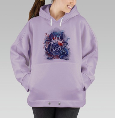 Мощный череп и щупальца осьминога, Hoodie Oversize Fiolet