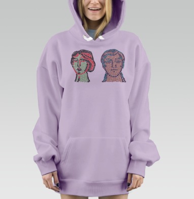 Мужской и женский портреты нео мозаика вечность и дуальность, Hoodie Mjhigh Dig Mel, Fiolet, утепленная