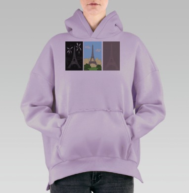 Мультяшная эйфелева башня, Hoodie Oversize Fiolet, утепленная