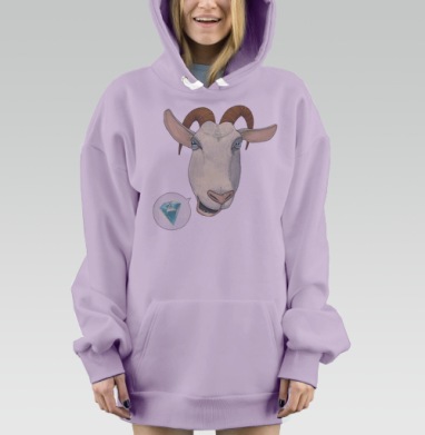 Мультяшная голова козы с сияющим бриллиантом, Hoodie Mjhigh Dig Mel, Fiolet, утепленная