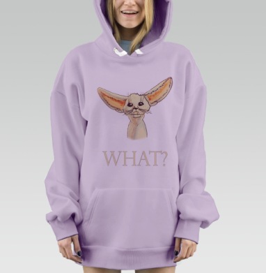 Мультяшный фенек с удивленным выражением «What», Hoodie Mjhigh Dig Mel, Fiolet, утепленная