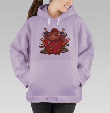 Мультяшный медведь в шапке с балалайкой, Hoodie Oversize Fiolet