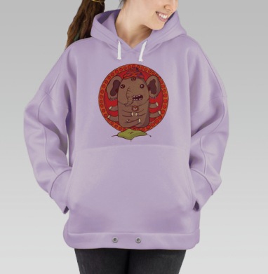 Мультяшный слоник Ганеша в медальоне с подушкой, Hoodie Oversize Fiolet