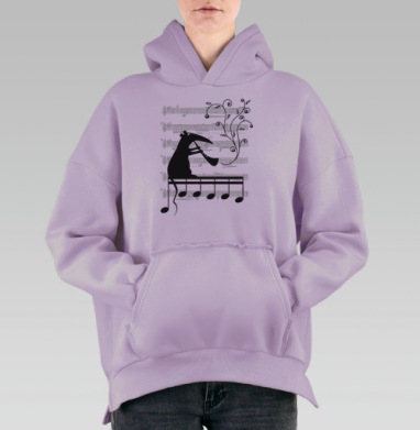 Мышь с кларнетом — музыкальный силуэт, Hoodie Oversize Fiolet, утепленная