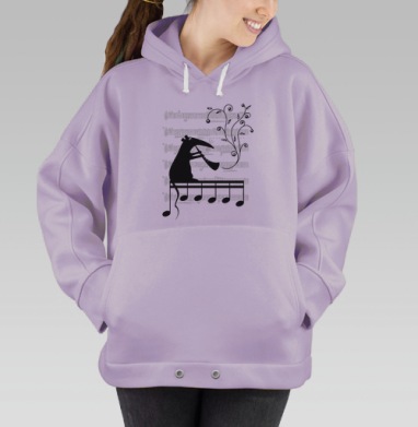 Мышь с кларнетом — музыкальный силуэт, Hoodie Oversize Fiolet