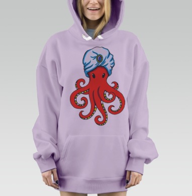 Mystic Octopus / Мистический Осьминог в тюрбане как восточного мудреца мистика, Hoodie Mjhigh Dig Mel, Fiolet, утепленная