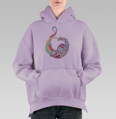 Нежный арт с птицей в форме сердца, Hoodie Oversize Fiolet, утепленная