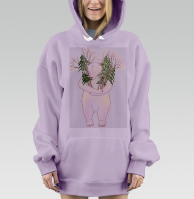 Нежный белый медведь с ёлочками, Hoodie Mjhigh Dig Mel, Fiolet, утепленная