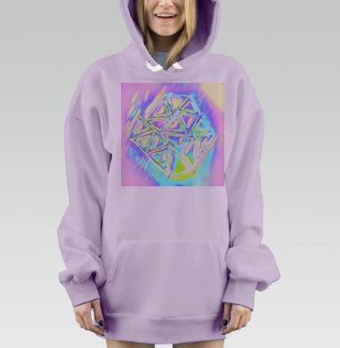 Неоновая космическая геометрия с метеоритным серебром тренд года, Hoodie Mjhigh Dig Mel, Fiolet, утепленная