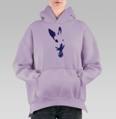 Неоновый силуэт загадочного животного, Hoodie Oversize Fiolet, утепленная
