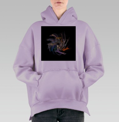 Ночной город Сингапур абстракция черная дыра, Hoodie Oversize Fiolet, утепленная