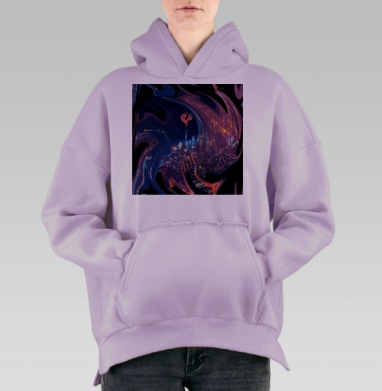 Ночной Лос Анджелес синий красный фиолетовый абстракция, Hoodie Oversize Fiolet, утепленная