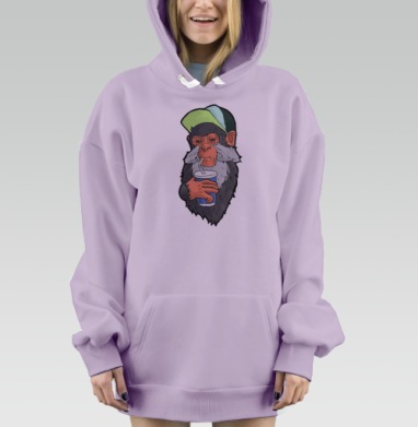 Обезьяна пьёт напиток с надписью Ром Кола вопрос, Hoodie Mjhigh Dig Mel, Fiolet, утепленная