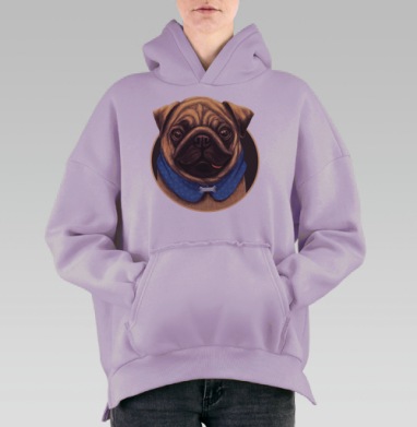 Очаровательный портрет мопса в стиле поп-арт, Hoodie Oversize Fiolet, утепленная