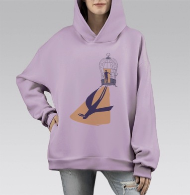 Освобождение и трансформация через сияющий выход из клетки, Hoodie Mono Fiolet, оверсайз, утепленная