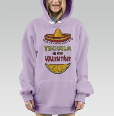 Открытка «Tequila is my Valentine» с юмором, Hoodie Mjhigh Dig Mel, Fiolet, утепленная