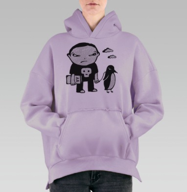 Панк с пингвином: абсурд и меланхолия в арт-графике, Hoodie Oversize Fiolet, утепленная