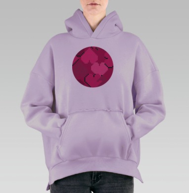 пиксель АРТ , сердечки, Hoodie Oversize Fiolet, утепленная
