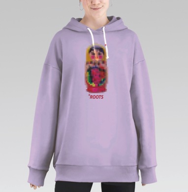 Пикселизированная матрешка символ культурной цифровой эпохи ROOTS, Hoodie Long Oversize Fiolet