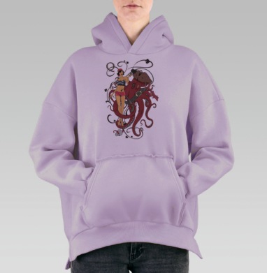 Пиратская дама с осьминогом и символикой пики на фоне, Hoodie Oversize Fiolet, утепленная
