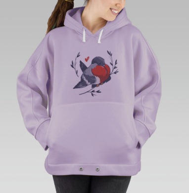 Птичка с красным животом и сердечком, Hoodie Oversize Fiolet